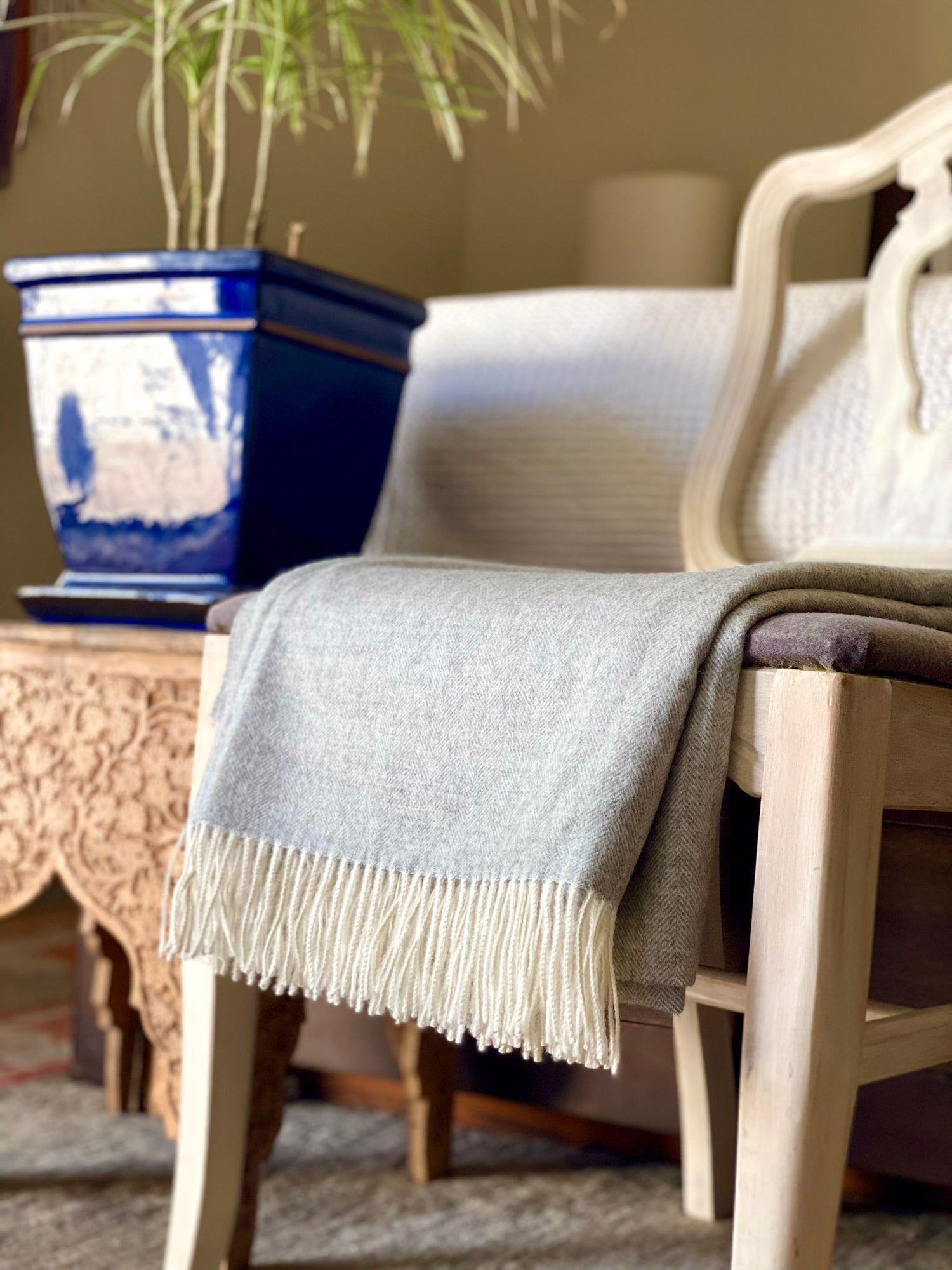 Fringed Alpaca Throw - Grey