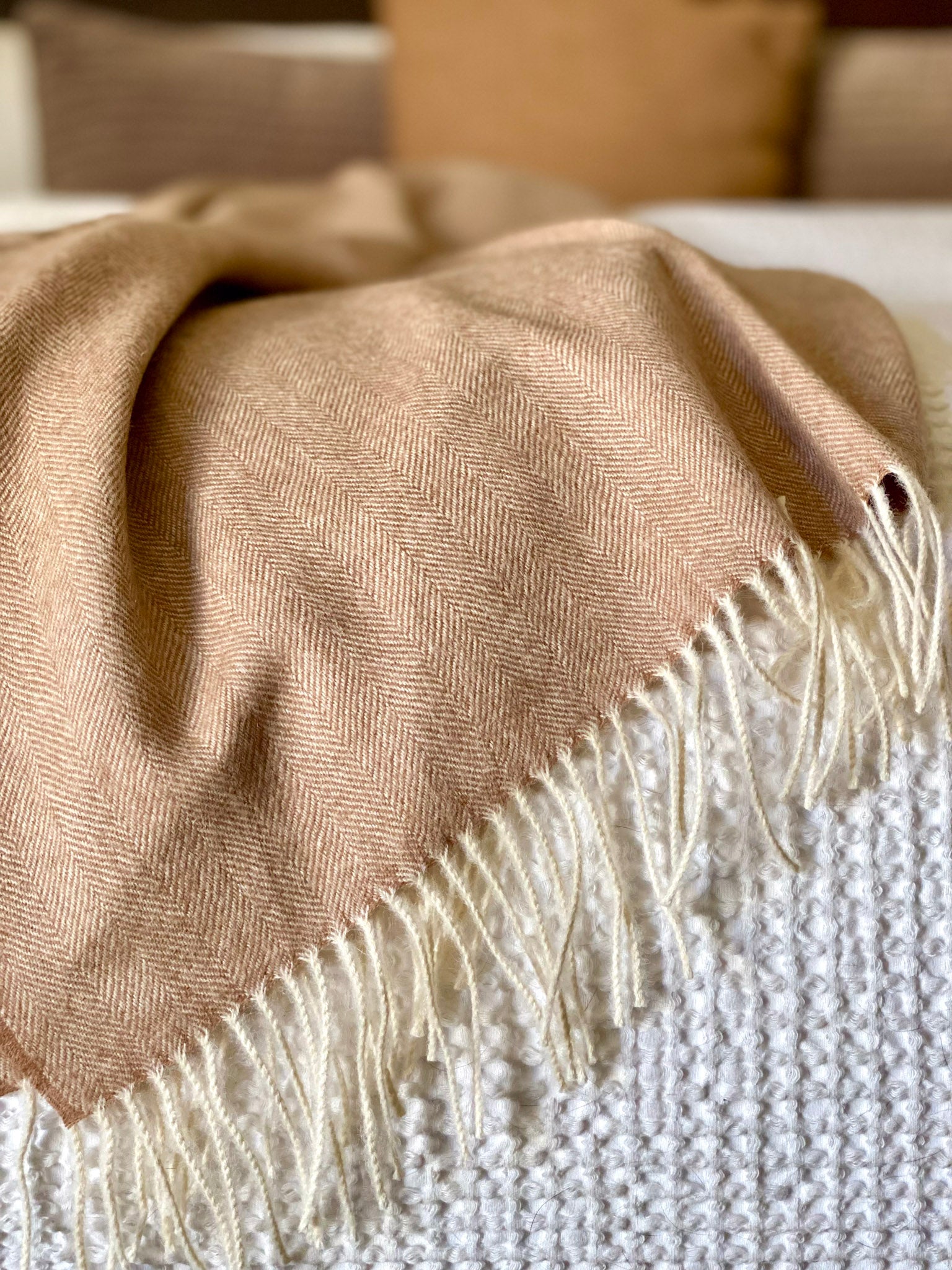 Fringed Alpaca Throw - Camel