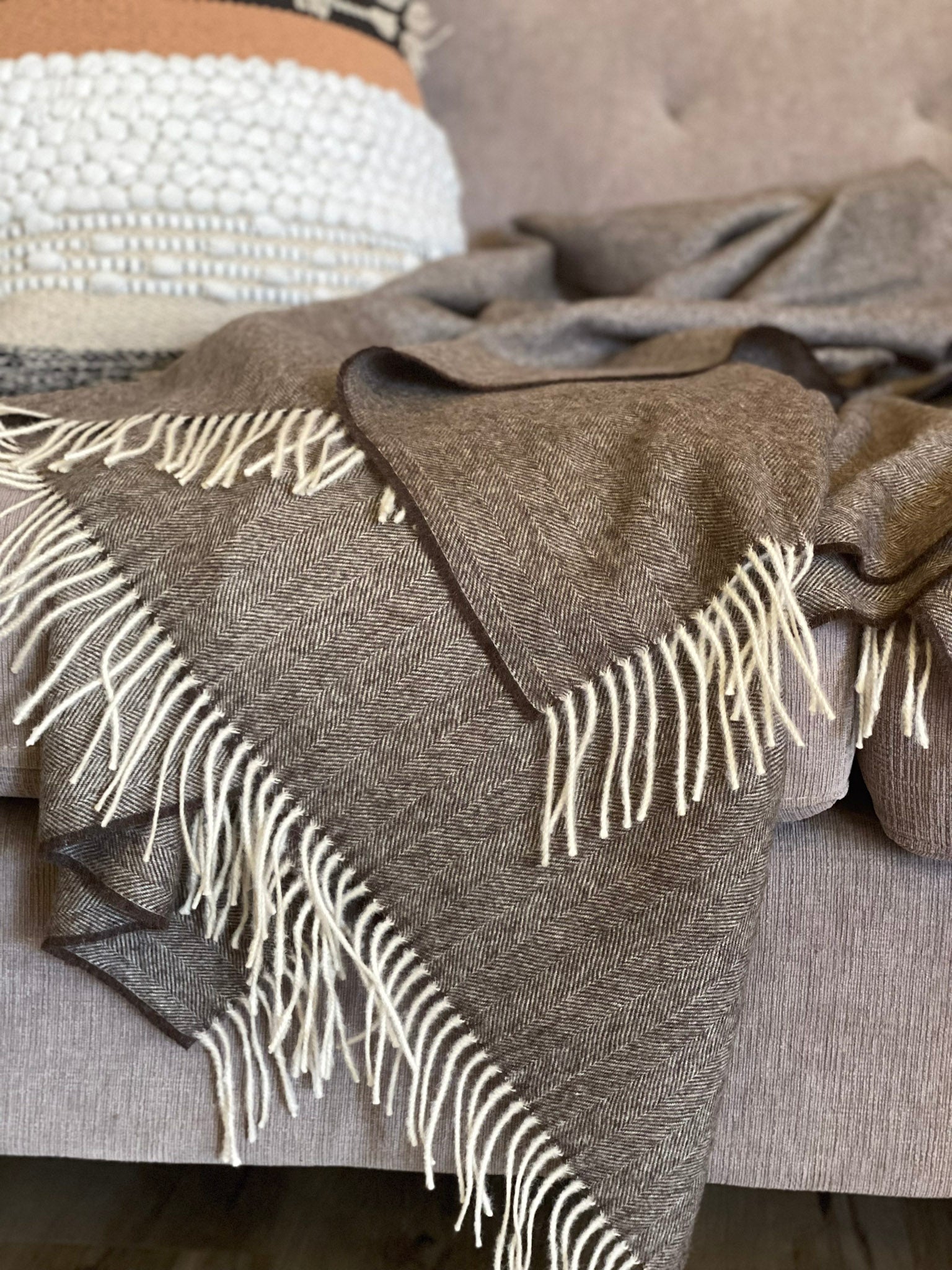 Fringed Alpaca Throw - Dune