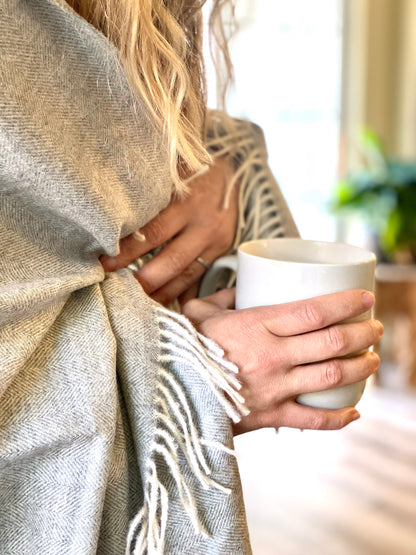 Fringed Alpaca Throw - Grey