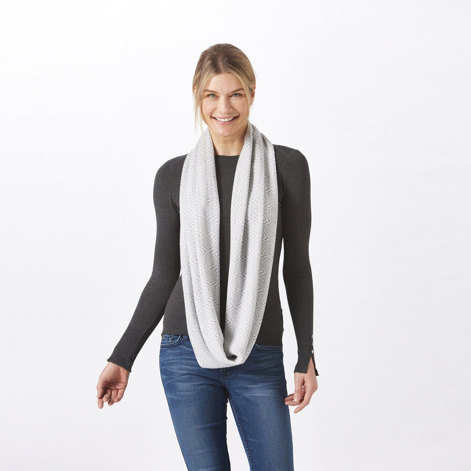 Grey and White Infinity Scarf
